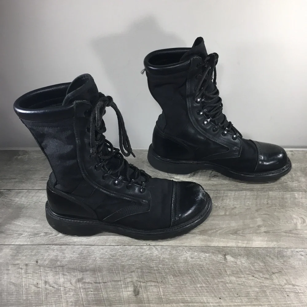 Men's Corcoran Combat Black Leather Tactical Jump Cap Toe Lace Up Boots Size 10